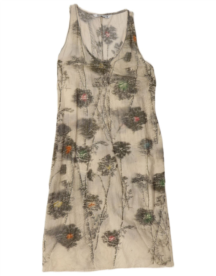 Zara Vestido Básico Sin Mangas para Mujer UK 40 Medio Algodón Floral Blanco Roto