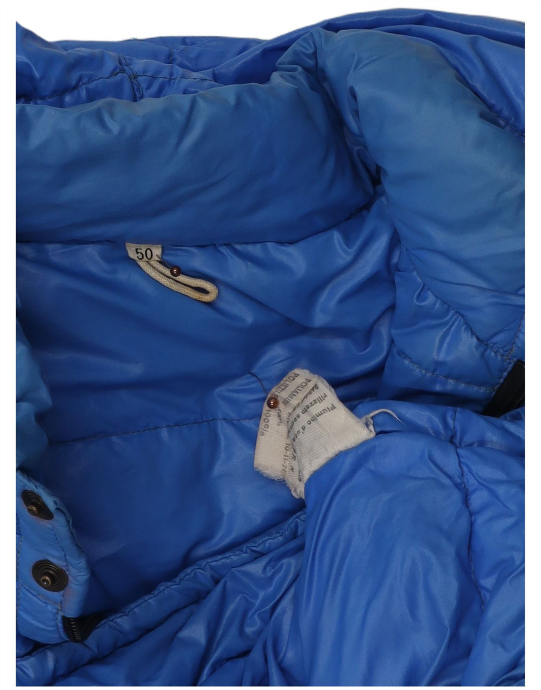 Chaqueta acolchada con capucha vintage para hombre IT 50 Poliamida azul grande con bloques de color