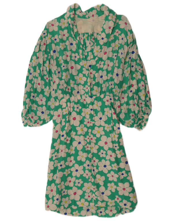 Vintage mujer 3/4 manga A-Line vestido Reino Unido 4 XS verde floral