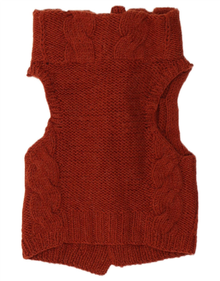 VINTAGE suéter cárdigan sin mangas para mujer Reino Unido 12 marrón medio