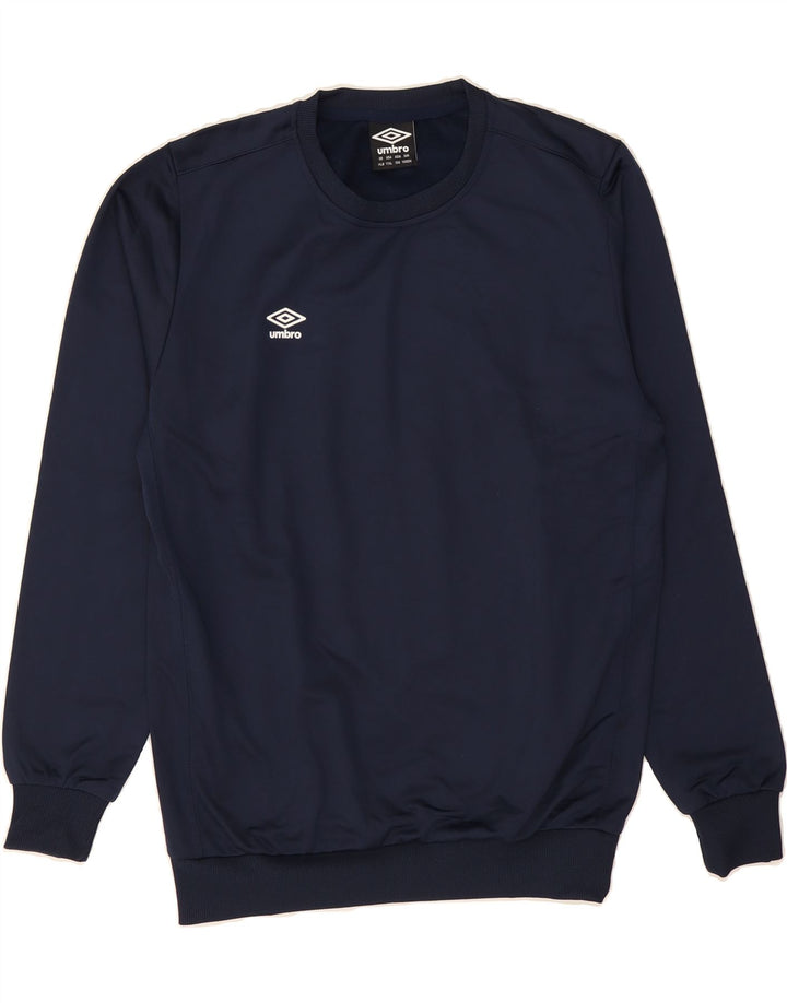 UMBRO Boys Sweatshirt Jumper 13-14 Years XL Navy Blue Polyester Vintage Umbro and Second-Hand Umbro from Messina Hembry 
