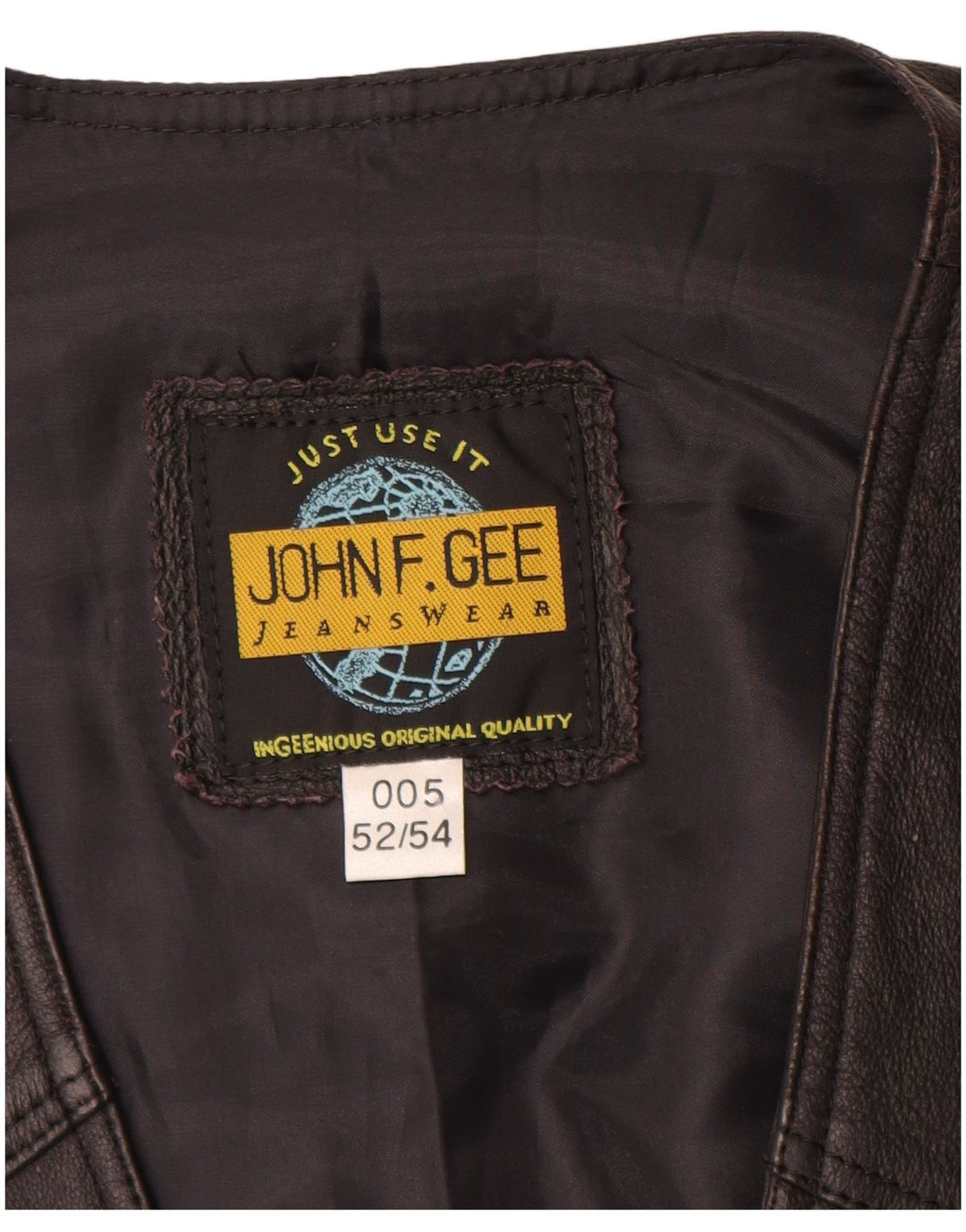 John F Gee Chaleco de cuero para hombre EU 52/44 Grande Negro