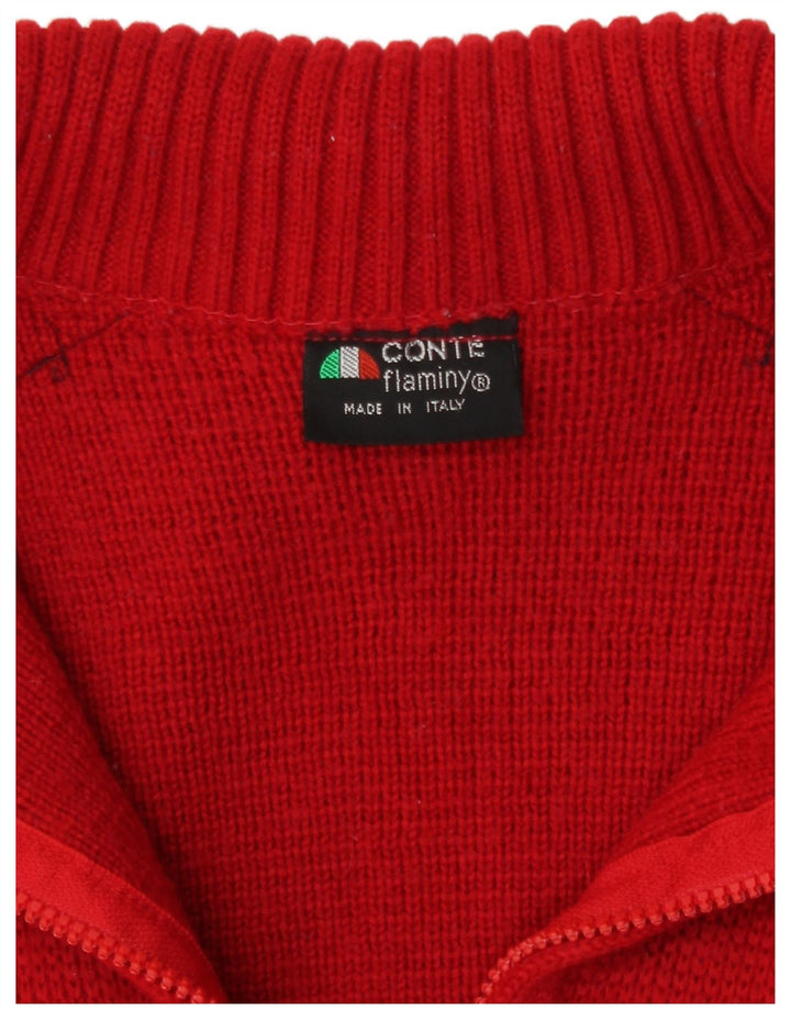 Vintage hombres zip cuello jersey suéter medio rojo colorblock