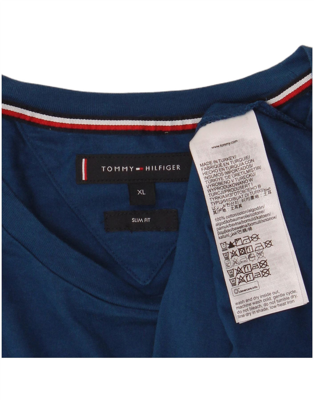 TOMMY HILFIGER Camiseta gráfica ajustada para hombre Top XL Algodón azul