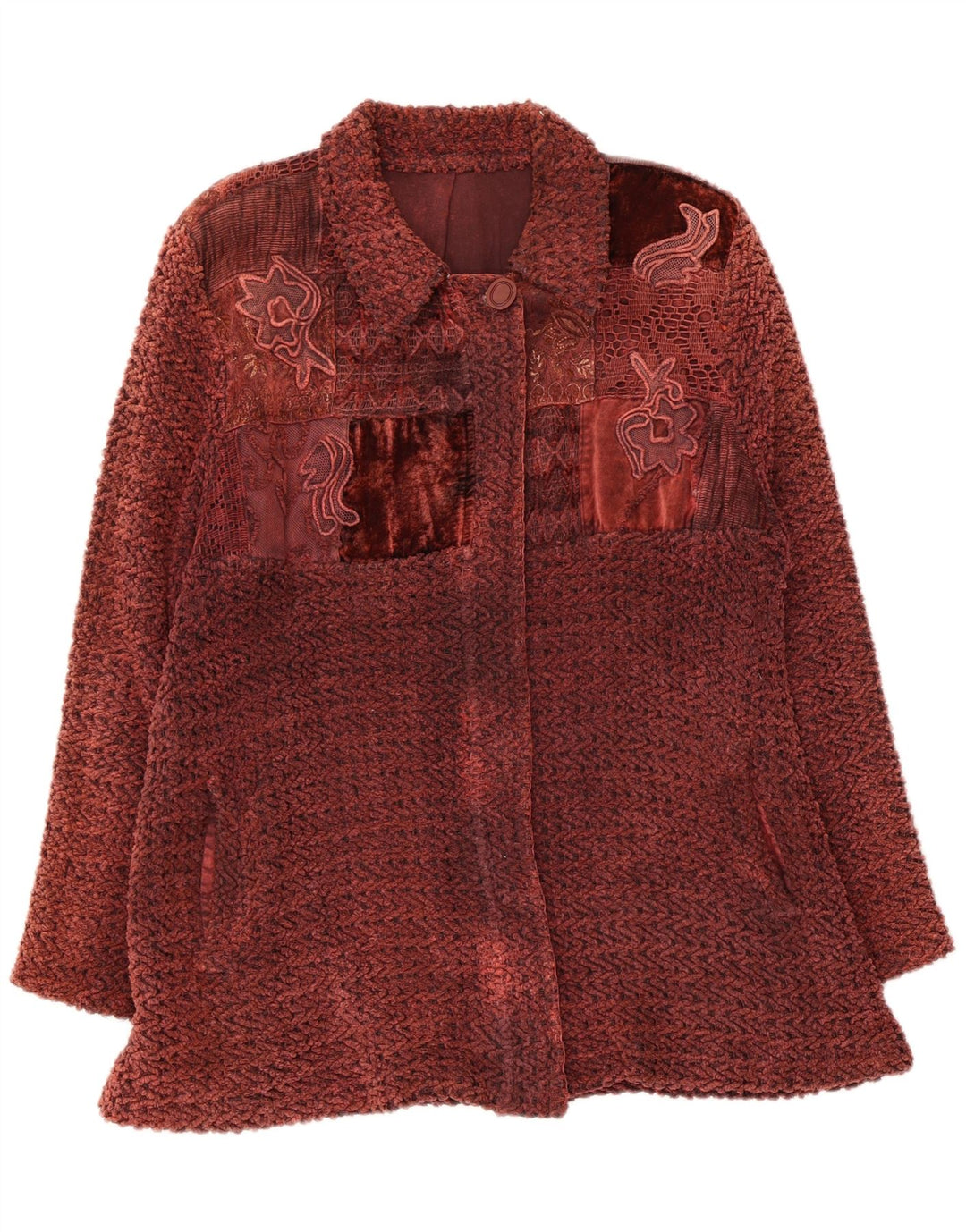 Vintage mujer bombardero chaqueta Reino Unido 14 medio granate floral