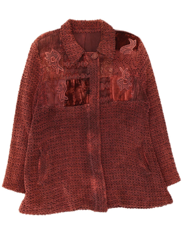 Vintage mujer bombardero chaqueta Reino Unido 14 medio granate floral