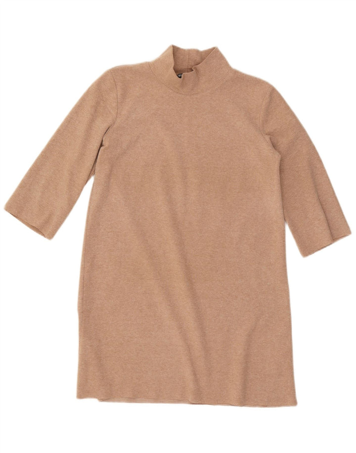 Zara Vestido recto de manga 3/4 para mujer UK 10 Small Beige Poliéster