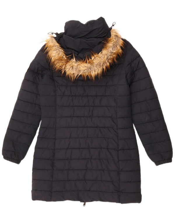 Superdry Abrigo acolchado con capucha para mujer UK 40 Small Nylon azul marino