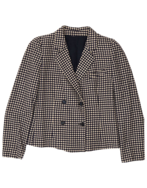 Vintage mujer doble pecho Blazer chaqueta IT 42 medio azul marino Gingham