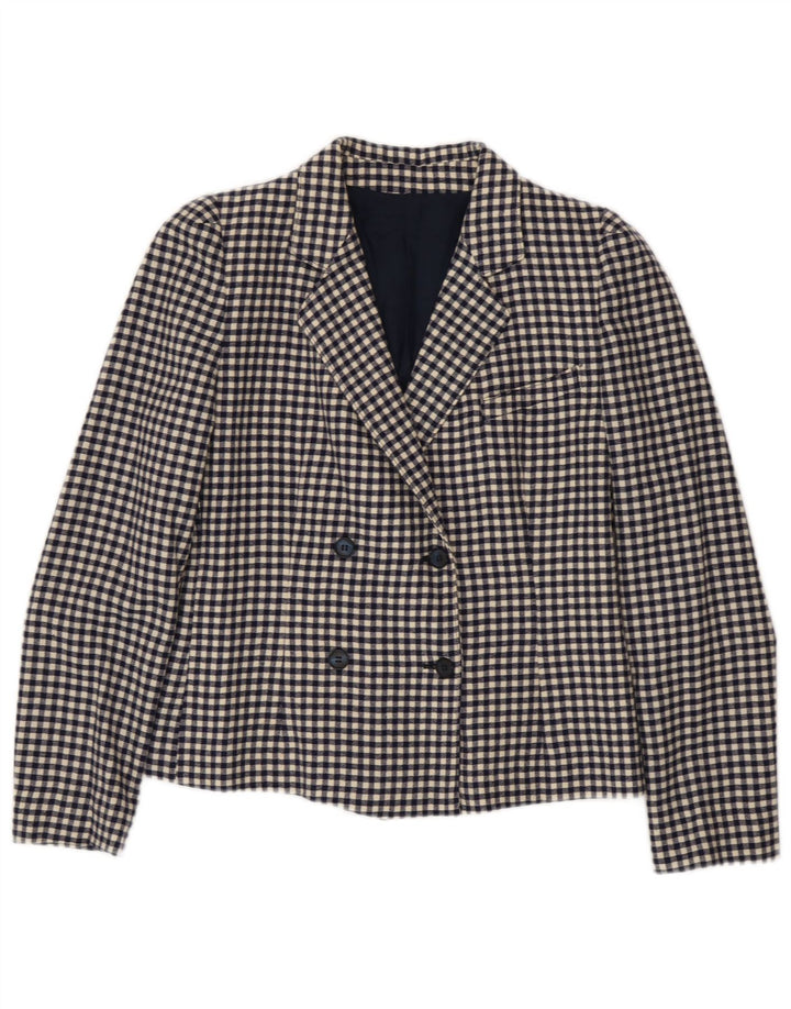 Vintage mujer doble pecho Blazer chaqueta IT 42 medio azul marino Gingham