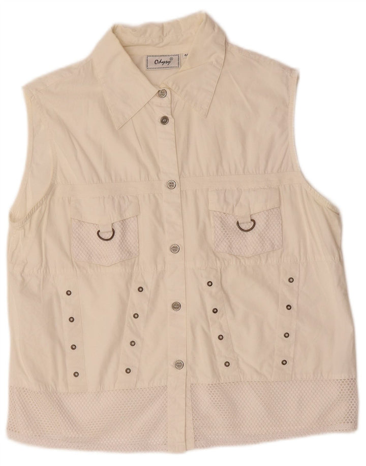 VINTAGE Mujer Utility Gilet IT 44 Algodón Blanco Medio
