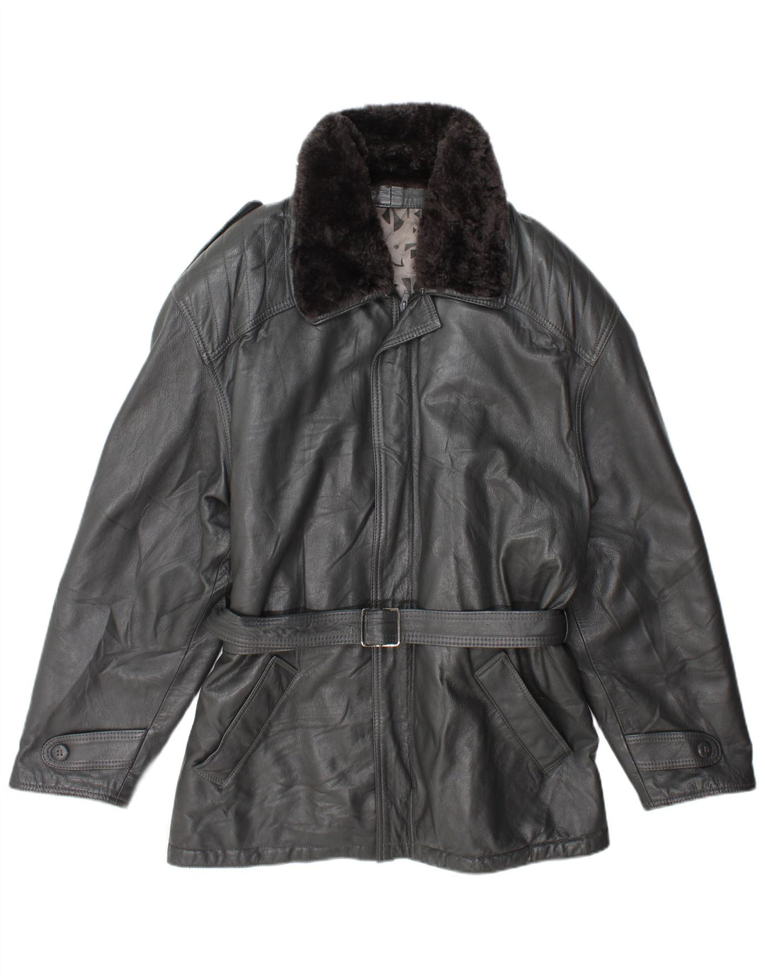Chaqueta de cuero militar vintage para hombre IT 54 2XL Gris