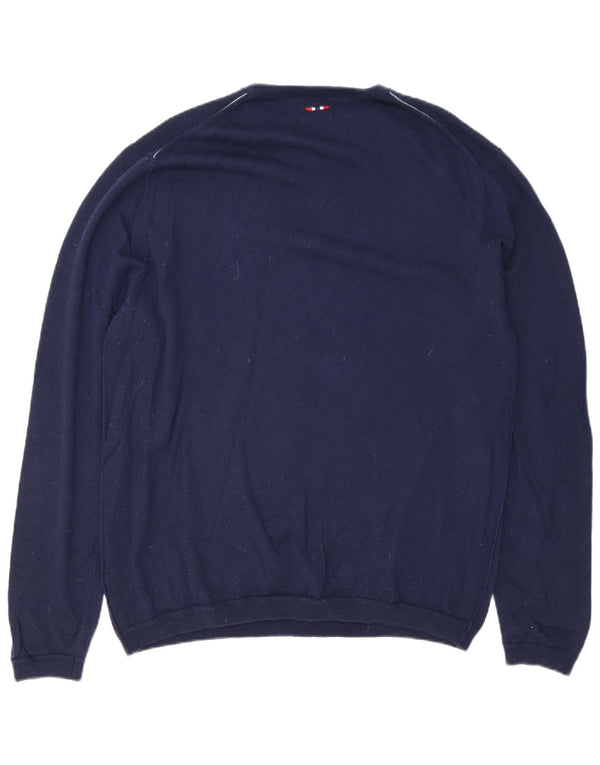 Napapijri Jersey de cuello redondo para hombre, talla 2XL, lana merino azul marino