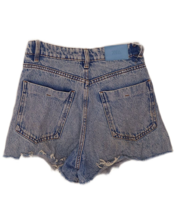 Zara Pantalones cortos vaqueros de cintura alta y pierna ancha para mujer EU 32 2XS W22 Algodón azul