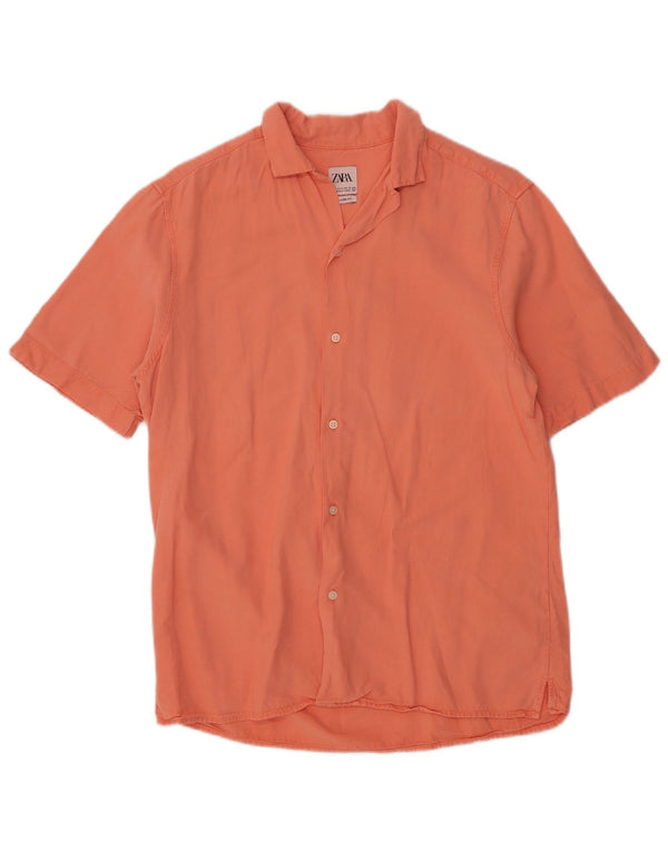 ZARA Hombre Camisa Relaxed Fit Manga Corta Lyocell Naranja Medio