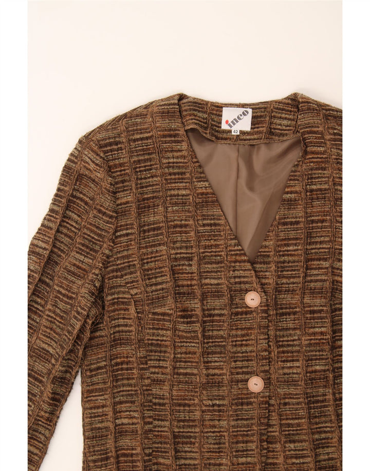 VINTAGE Womens 3/4 Sleeve Blazer Jacket IT 42 Medium Brown Striped Vintage Vintage and Second-Hand Vintage from Messina Hembry 