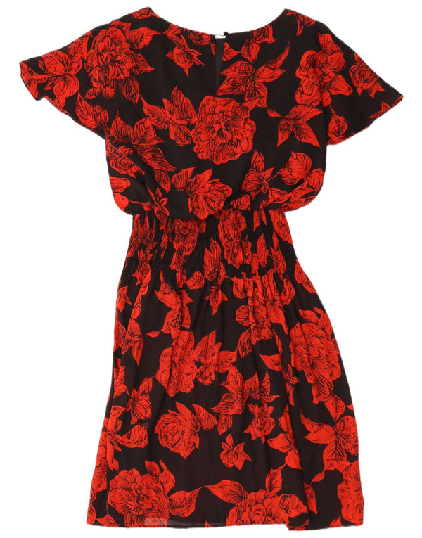 Vintage Womens A-Line Dress UK 20 2XL Black Floral