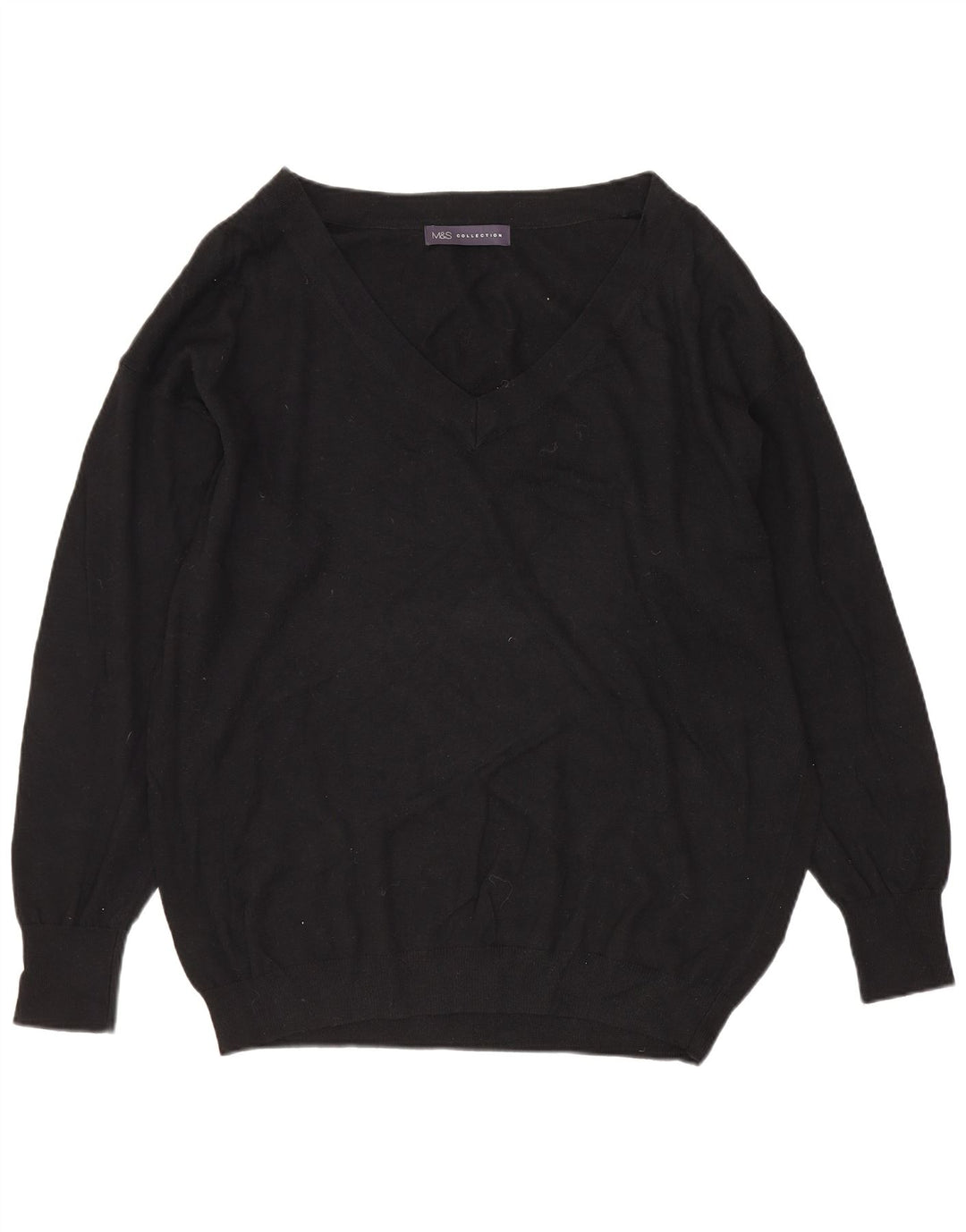 MARKS & SPENCER Jersey con cuello en V para mujer UK 44 Grande Algodón negro