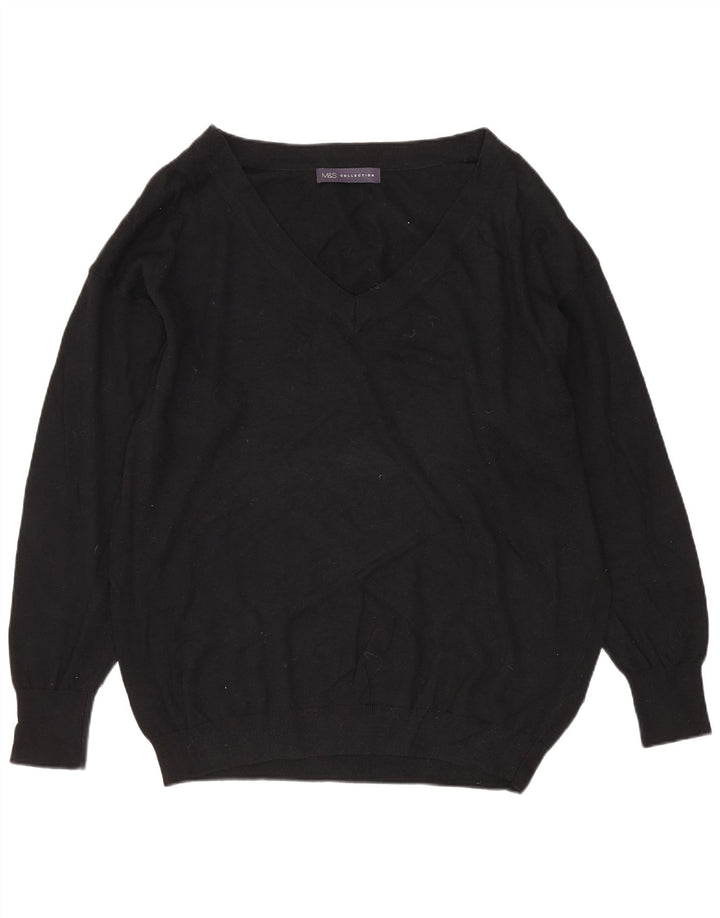 MARKS & SPENCER Jersey con cuello en V para mujer UK 44 Grande Algodón negro