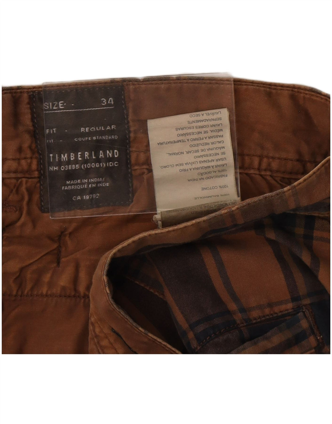 Timberland Pantalones cortos chinos para hombre W34 Algodón a cuadros marrón grande