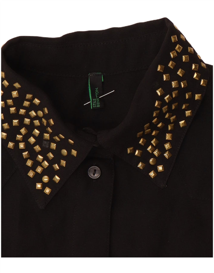 Benetton Blusa Camisera Sin Mangas Mujer EU 40 Small Negro