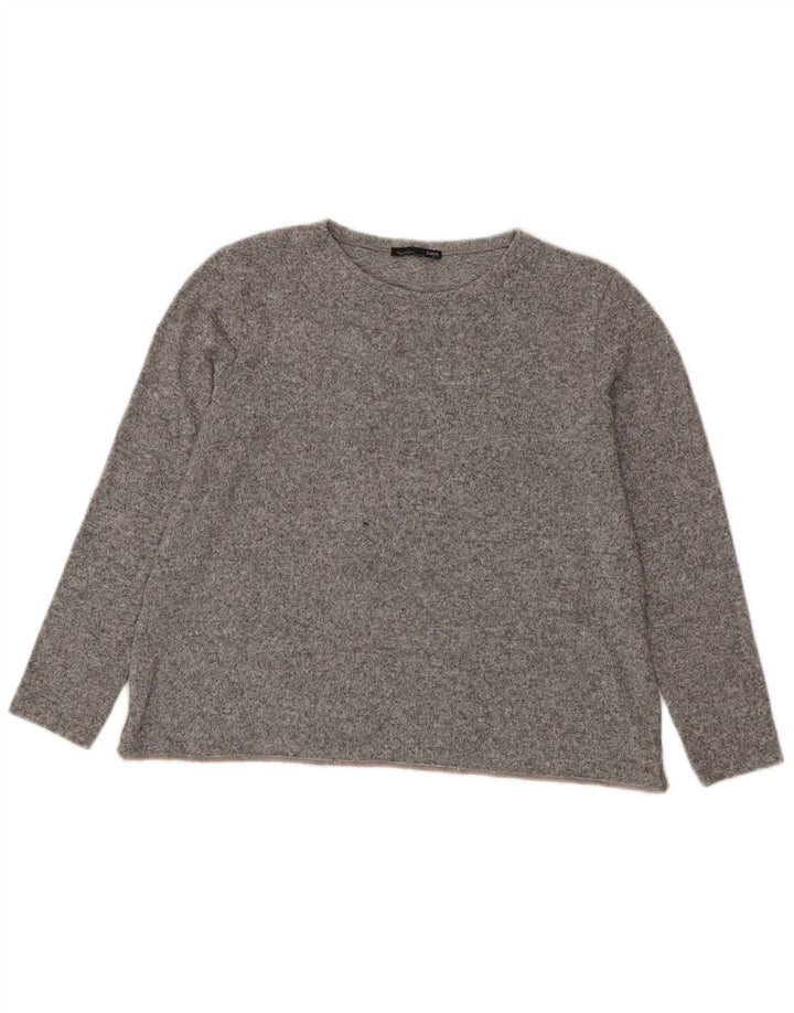 Zara Mujer Top Extragrande Manga Larga UK 40 Pequeño Gris Moteado