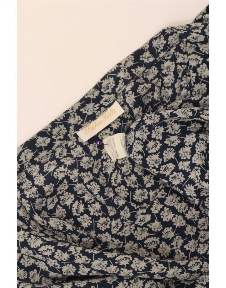 Blusa vintage para mujer Top IT 48 XL Seda floral azul