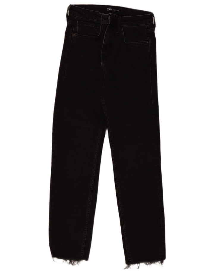 ZARA Mujer Vaqueros Rectos De Cintura Alta EU 36 XS W26 L27 Negro