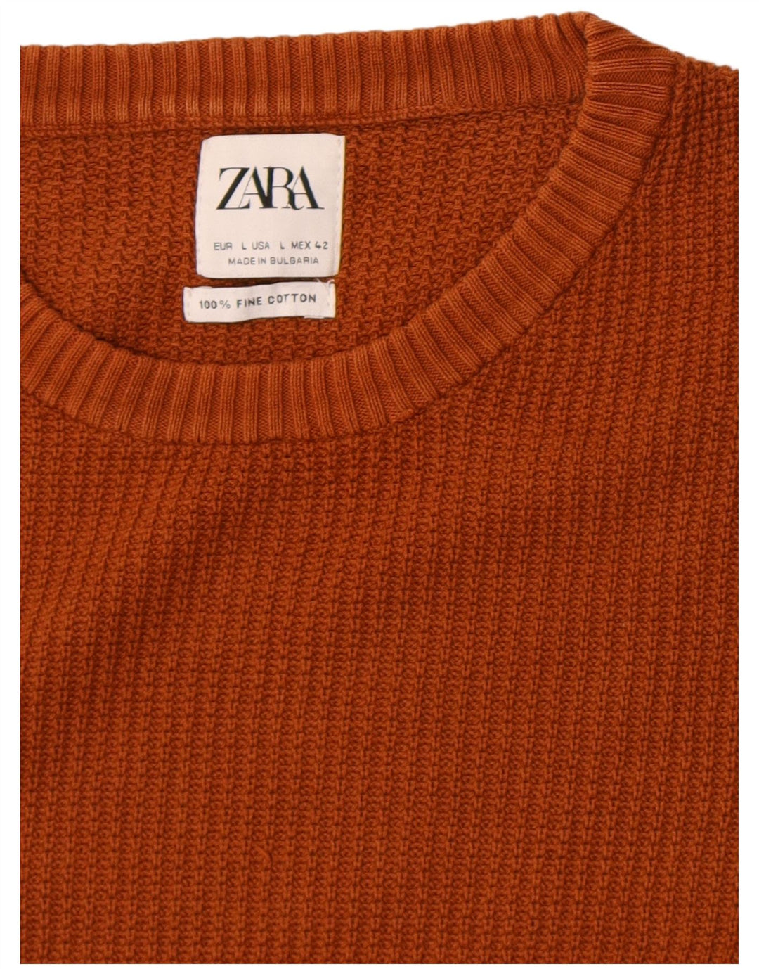 Zara Hombre Jersey Cuello Redondo Jersey Grande Algodón Marrón