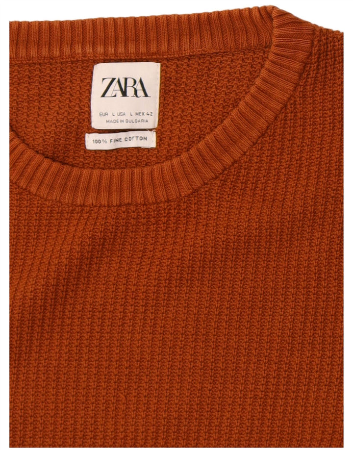 Zara Hombre Jersey Cuello Redondo Jersey Grande Algodón Marrón
