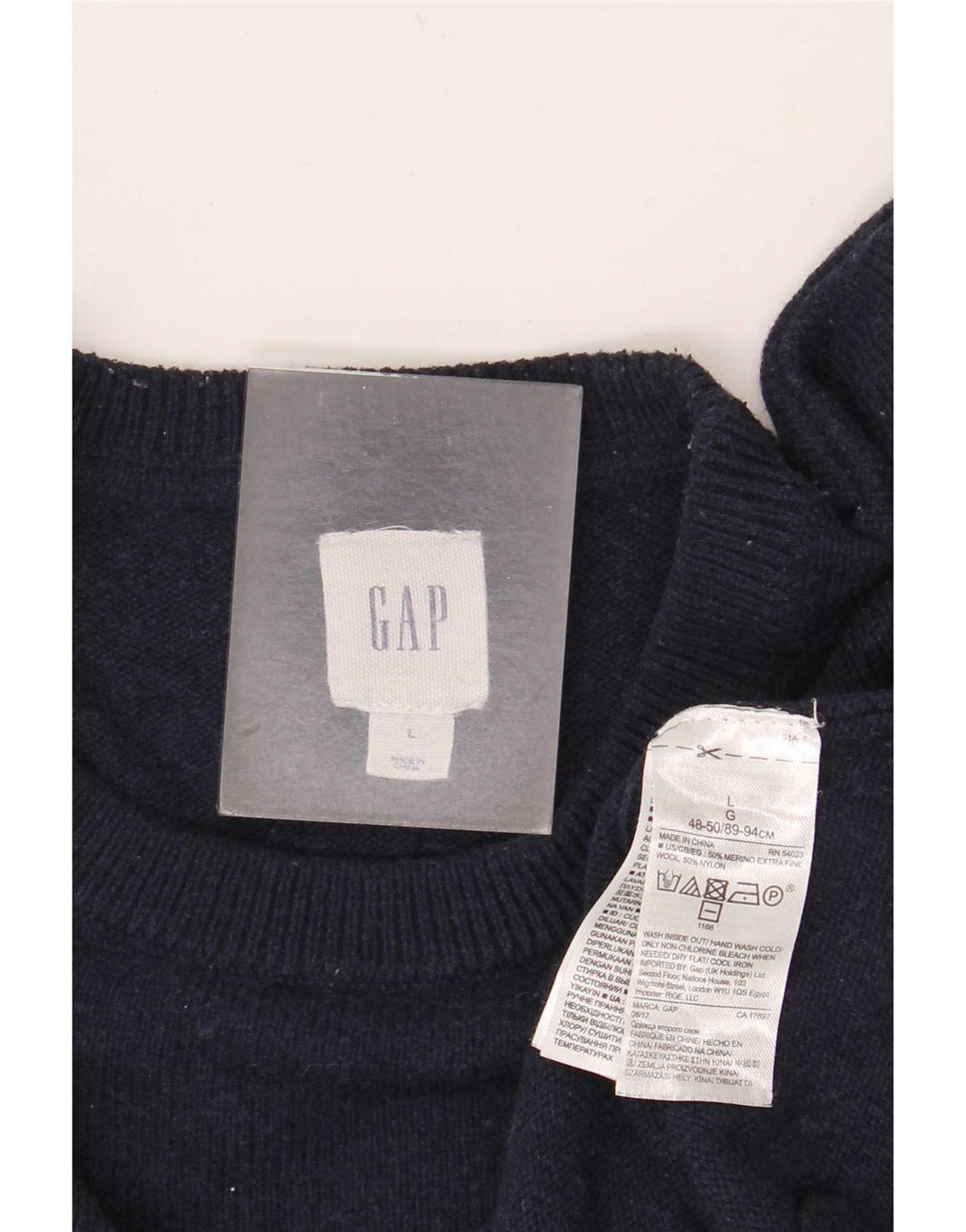 Gap - Jersey de cuello redondo para hombre, talla grande, lana merino azul marino