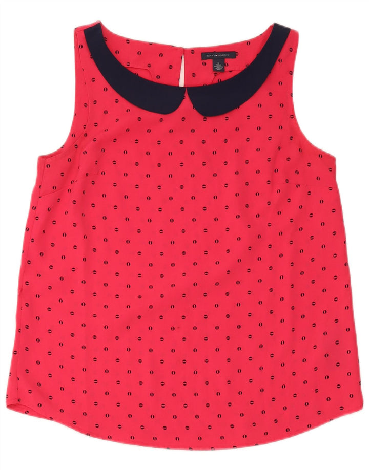 Tommy Hilfiger Blusa sin mangas para mujer UK 44 Medio rojo manchado