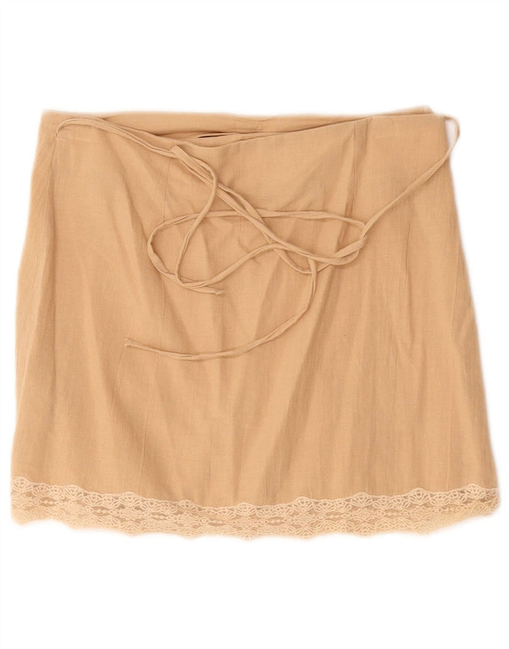Zara Mujer Falda Cruzada Mediana W30 Algodón Beige