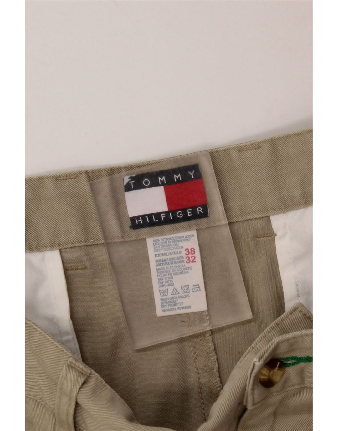 TOMMY HILFIGER Pantalón chino con pinzas para hombre W38 L32 Algodón beige