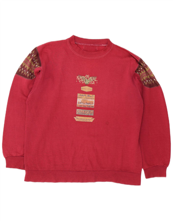 Vintage hombres sudadera gráfica jumper grande borgoña Argyle/Diamond