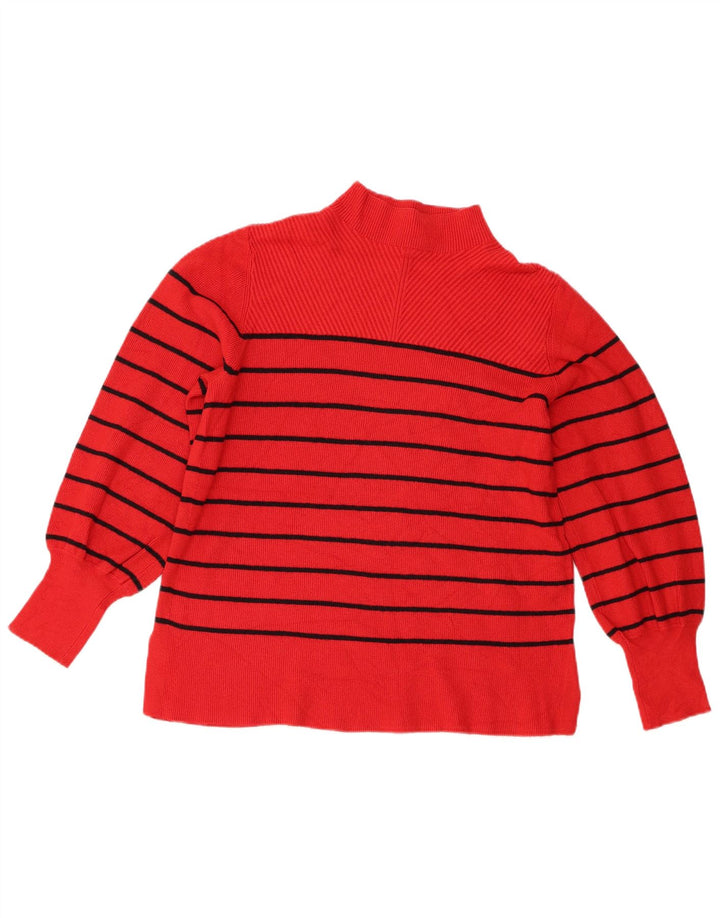 Marks & Spencer Jersey con cuello alto para mujer, talla 40, talla grande, color rojo a rayas