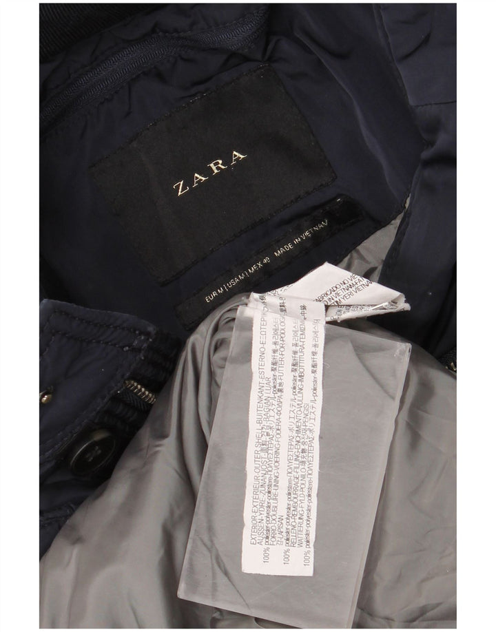 Zara Hombre Chaqueta Acolchada ES 38 Mediana Azul Marino Poliéster