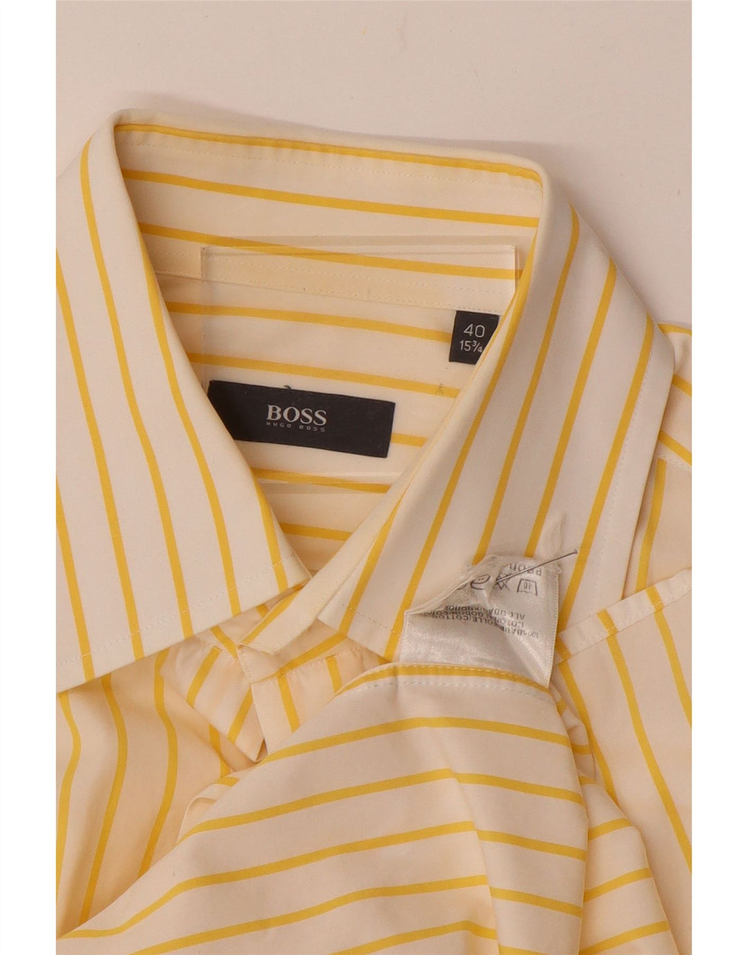 Camisa HUGO BOSS para hombre Talla 40 15 3/4 Algodón de rayas medianas amarillas