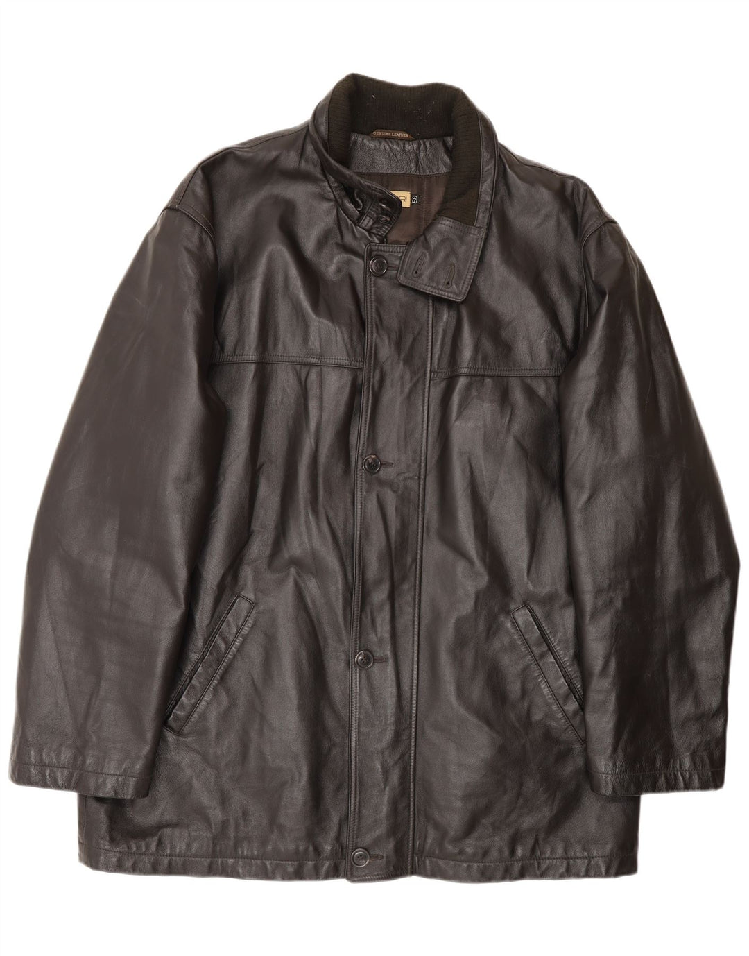 Abrigo de cuero vintage para hombre IT 58 3XL Negro