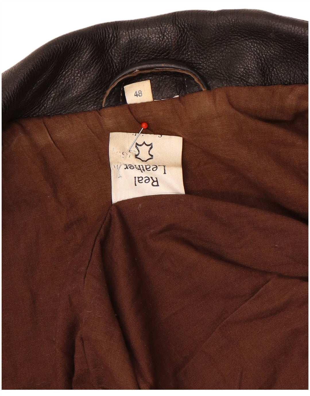 Chaqueta de cuero vintage para hombre IT 48 cuero marrón medio