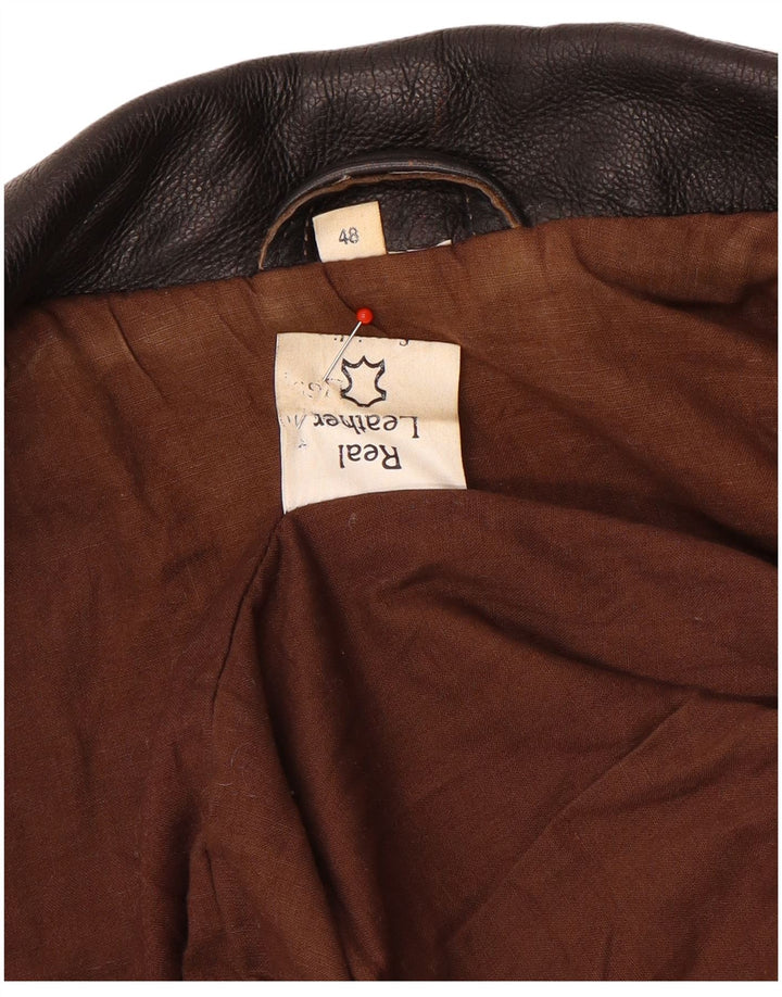 Chaqueta de cuero vintage para hombre IT 48 cuero marrón medio