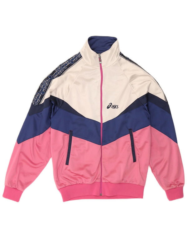 ASICS Womens Graphic Tracksuit Top Jacket IT 46 Large Pink Colourblock
