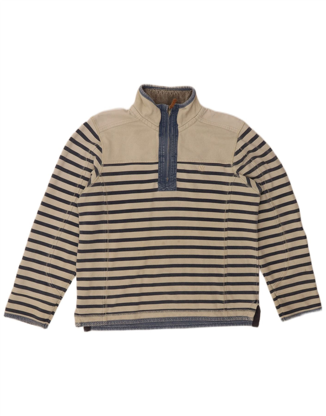 FAT FACE Sudadera con Cuello y Cremallera para Hombre Jersey pequeño de algodón a Rayas Blanco Roto