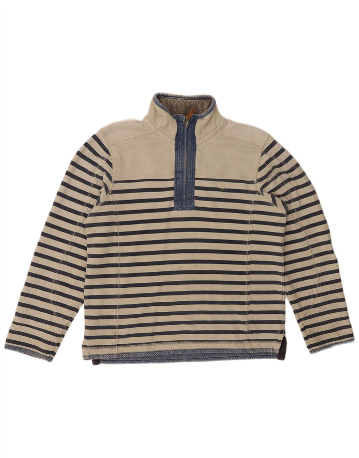 FAT FACE Sudadera con Cuello y Cremallera para Hombre Jersey pequeño de algodón a Rayas Blanco Roto