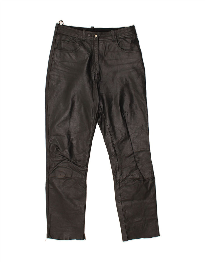 VINTAGE Womens Straight Trousers EU 40 Medium W30 L29 Black Leather Vintage Vintage and Second-Hand Vintage from Messina Hembry 