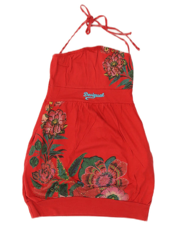 Desigual Top Halter Gráfico para Mujer UK 4 XS Algodón Floral Rojo