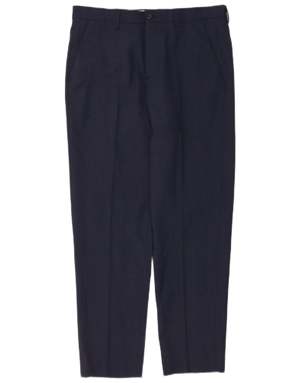 Zara Pantalón chino recto para hombre EU 42 Large W32 L31 Lana azul marino
