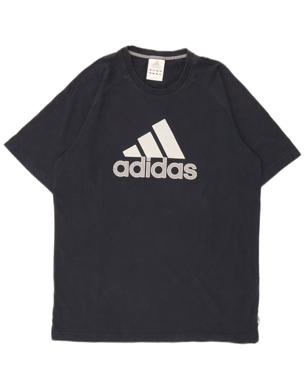 Adidas Hombre Camiseta Gráfica Top Medio Azul Marino Algodón