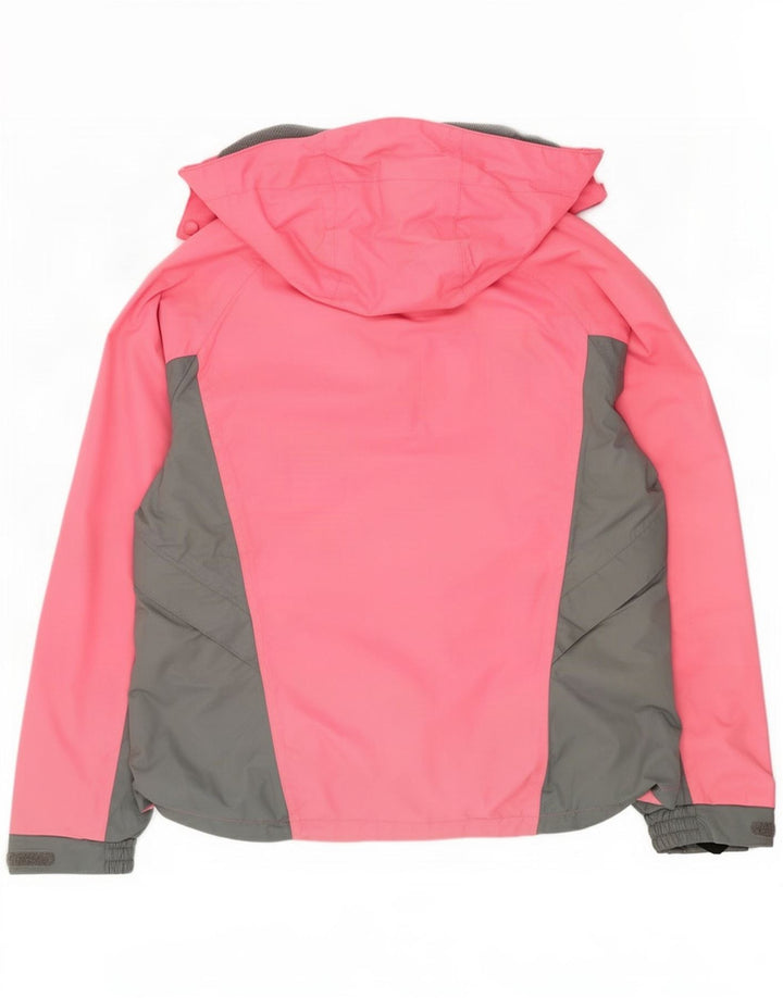 Vintage mujer chaqueta de esquí con capucha Reino Unido 12 medio rosa colorblock poliamida