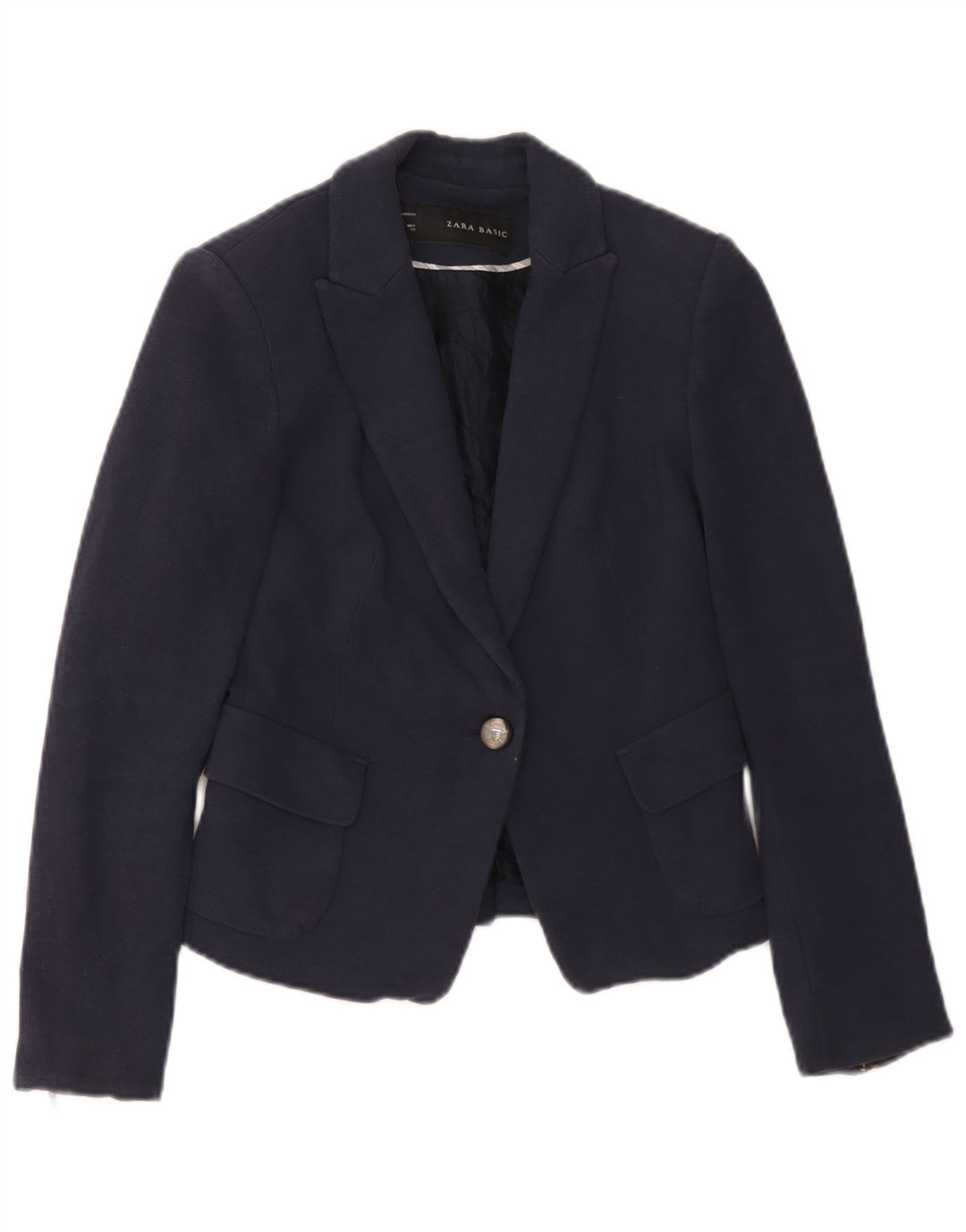 Zara Chaqueta Blazer De 1 Botón para Mujer UK 6 XS Algodón Azul Marino
